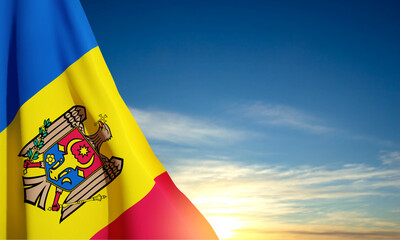 Flag of Moldova on background of sky. Patriotic background. EPS10 vector