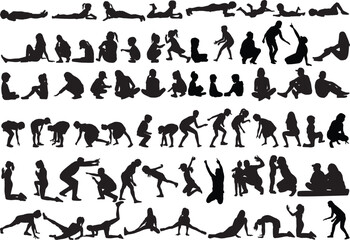 People silhouettes in different body positions.	
