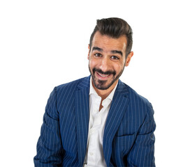 business man with a silly facial expression isolated on white background 