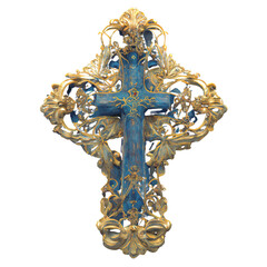 Gold cross with saphire, AI Generates