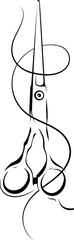 Scissors silhouette and beautiful curl of hair. Design for beauty and hair salon
