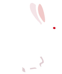 Squatting red-eyed white rabbit