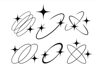 Y2K stars, starburst and retro futuristic graphic set. Trendy brutal ring collection © Taras