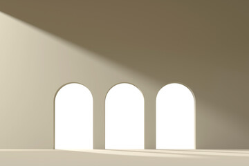 3d render background with pastel color arch and door for image compositing