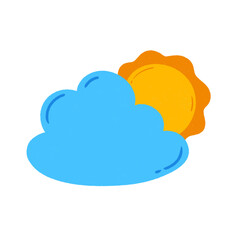 Cartoon sun and cloud icon.