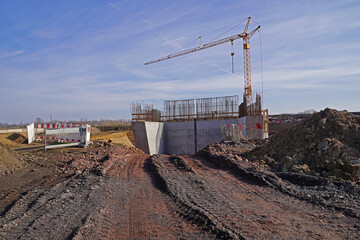 Bridge construction site for the construction of a bridge for the flyover over the A143 motorway