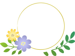 Golden border label with decorative flowers and plants