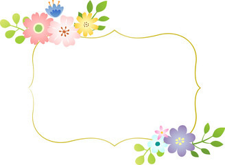 Golden border label with decorative flowers and plants