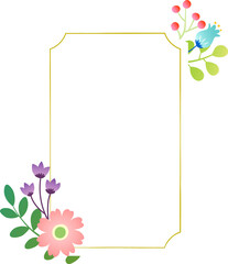 Golden border label with decorative flowers and plants