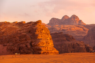 Wadi Rum Desert, Jordan and rock mountains