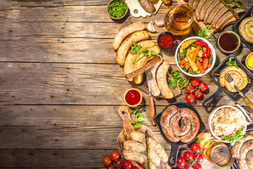 Assortment different fried sausages