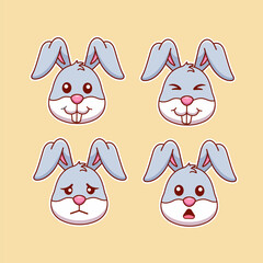 Collection of cute bunny head cartoon sticker illustrations