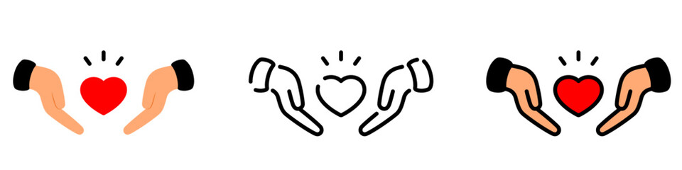 Hand hold heart simple line illustration, conceptual icon