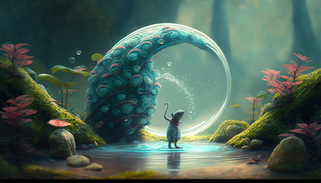 fairy tale creature doing magic with water created with Generative AI Technology 