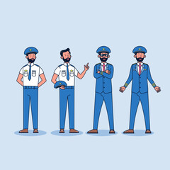 Set of one charactor pilot officer with uniform in various action