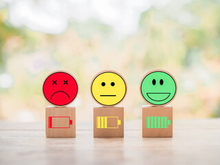 Status of battery charging with emotion face level.