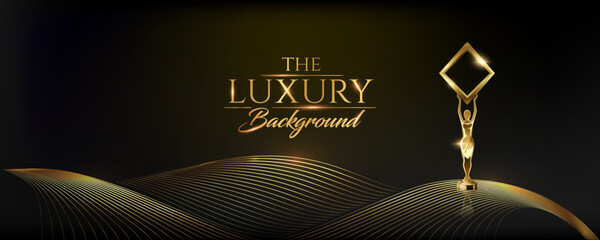 Black and Gold Award Background. Luxury Background. Modern Abstract Background. Thread Lines Effect. Black Gold Abstract Thread Lines Premium Luxury Template. 