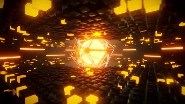 Sci-Fi cube and orange glow loop animation
