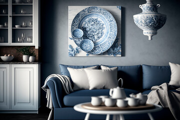 generative ai illustration of Organic Ceramic large and modern livingroom Interiors