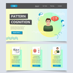 Pattern recognition flat landing page website template. Working memory, cognitive psychology, cognitive flexibility. Web banner with header, content and footer. Vector illustration.
