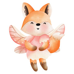 Watercolor cute fairy animal, Spring Season illustration Element