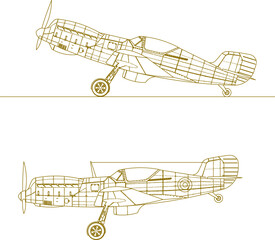 Vector sketch of an Gold ancient war airplane illustration