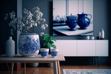 generative ai illustration of Organic Ceramic large and modern livingroom Interiors