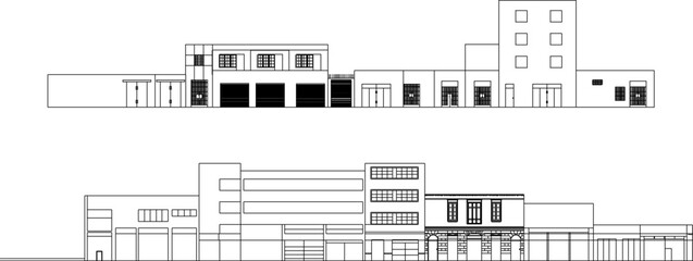 Vector sketch of high-rise skyscrapers background illustration in a big city