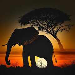 Fototapeta na wymiar Elephant Silhouette. Generative AI
