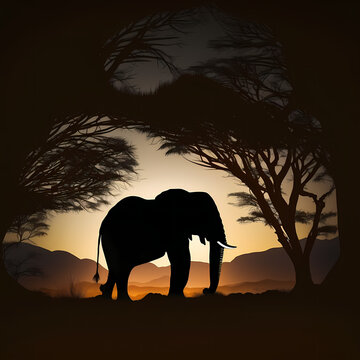 Elephant Silhouette. Generative AI