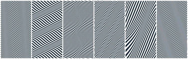 Wavy pattern with optical illusion. Black and white design. Abstract striped background. 3d vector illustration. - obrazy, fototapety, plakaty