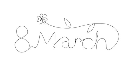 8 march, one line art continuous drawing. International women day. Vector illustration