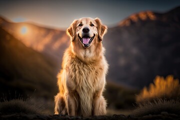 Obraz premium Golden retriever dog happiness and smile. Adorable pet.Generative ai