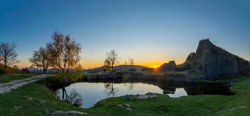 Polygonal structures of basalt columns, natural monument Panska skala near Kamenicky Senov, Czech Republic