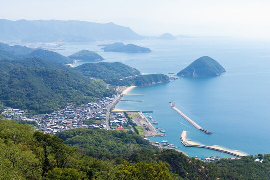 Landscape of ohama port in shonai peninsula , view from Mt. shiude , mitoyo city, kagawa, shikoku, japan