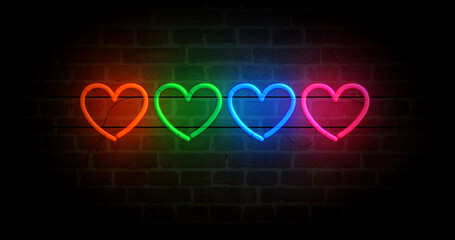 Heart icons romantic love symbol neon light 3d illustration