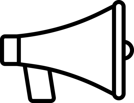 Megaphone icon in png. Outline speaker symbol. Loudspeaker in line. Megaphone icon in png. Speaker in linear. Megaphone symbol. Outline loudspeaker icon on transparent background