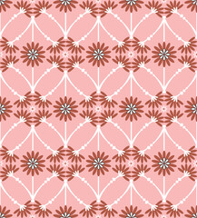 Abstract Tile Style Decorative Flowers Branches Seamless Vector Pattern Trendy Fashion Colors Perfect for Allover Fabric Print or Wrapping Paper