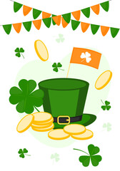 Saint Patricks Day greeting card. St Patricks Day party vector flyer. March 17. Happy St Patricks day banner illustration. 