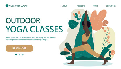 Woman exercising yoga. Concept illustration for healthy lifestyle, sport, exercising. Home page banner