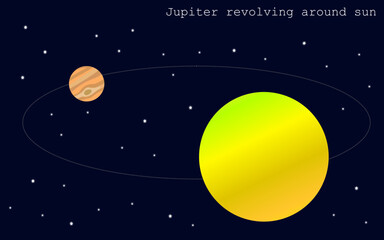 Fototapeta na wymiar jupiter revolving around sun solar system on the background of the starry sky.