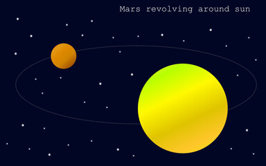 Mars revolving around sun solar system on the background of the starry sky
