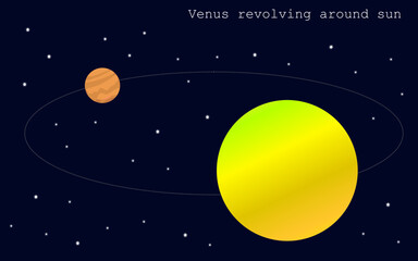 Venus revolving around sun solar system on the background of the starry sky.