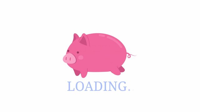 Animated cute piglet animal loader. Pink pig in countryside. 4K video footage with alpha channel transparency. Download, upload progress. Color cartoon style loading animation for web design