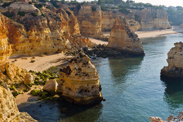 Secluded beach and rock formations, Algarve, Portugal