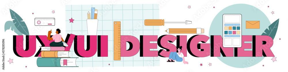 Poster ux and ui designer typographic header. app or website interface