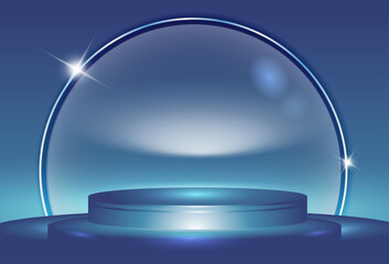 Abstract round podium illuminated with spotlight. Award ceremony concept. Stage backdrop. Vector illustration