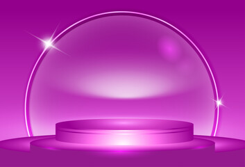 Abstract round podium illuminated with spotlight. Award ceremony concept. Stage backdrop. Vector illustration
