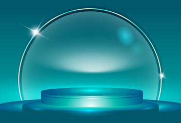 Abstract round podium illuminated with spotlight. Award ceremony concept. Stage backdrop. Vector illustration