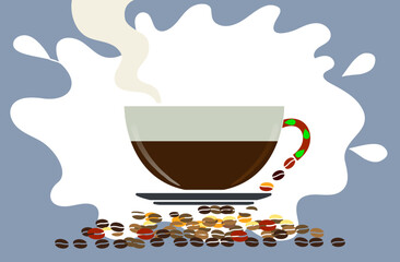 Drink coffee with friends vector illustration. cappuccino, espresso, Have a break and human hands with a cup os hot coffee. Flat retro style. Enjoy coffee your free time